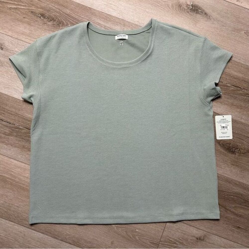 Tommy John Scoop Neck Sage Green Waffle Knit Short Sleeve‎ Shirt